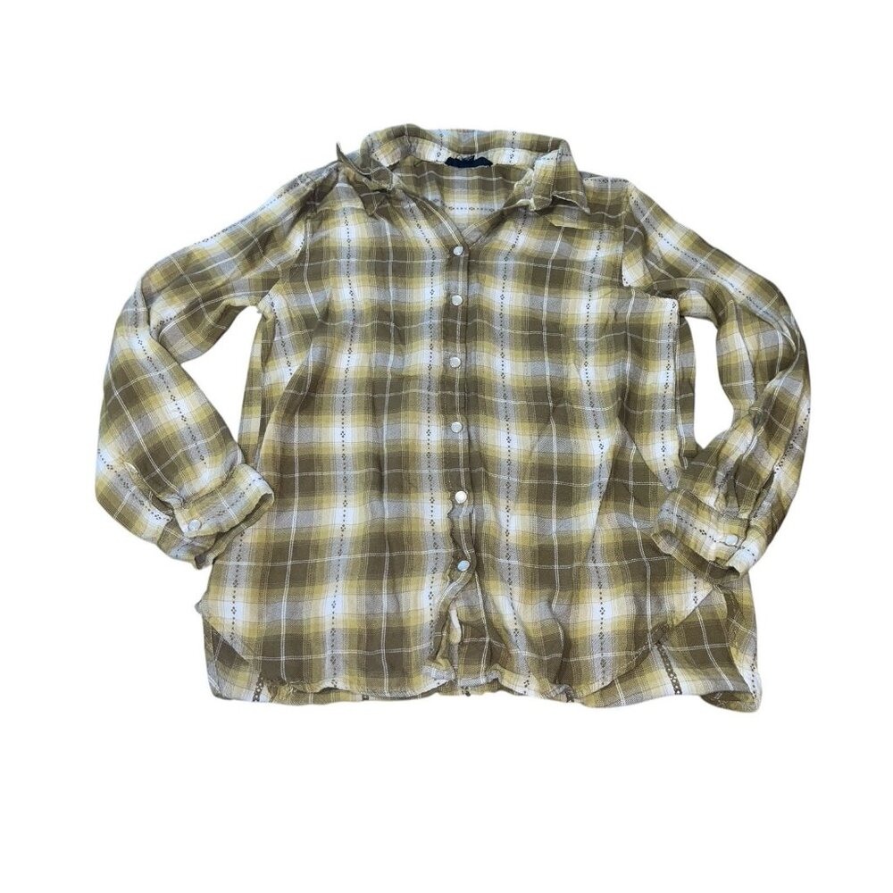 JANE & DELANCEY Women's Size Small Pearl Snap Button Shirt Green Plaid READ